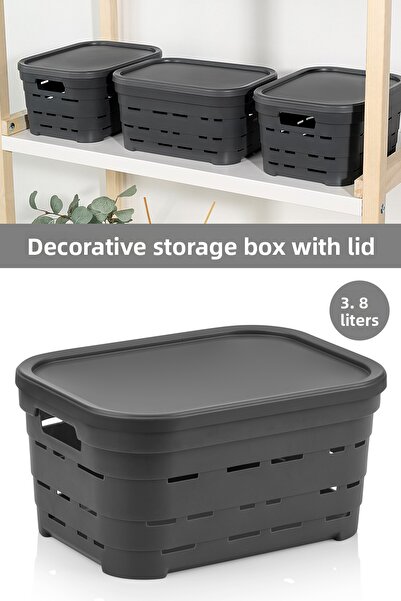 Meleni Home Decorative Pyramid Storage Box with Lid and Holes - Inside Cabinet Organizer Organizer 3.8 Lt Anthracite