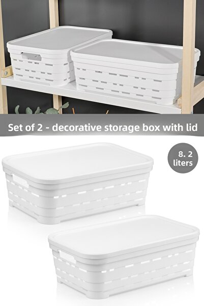 Meleni Home 2-Piece Lid Hole-Punched Decorative Pyramid Storage Box - Closet Organizer Organizer 8.2 Lt White