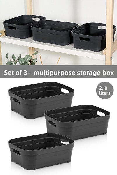 Meleni Home 3 Pieces Decorative Pyramid Storage Box - Closet Organizer Multi-Purpose Organizer 2.8 Liters Anthracite