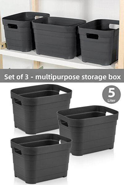 Meleni Home 3 Pieces Decorative Pyramid Storage Box - Closet Organizer Organizer Box 5 Liters Anthracite