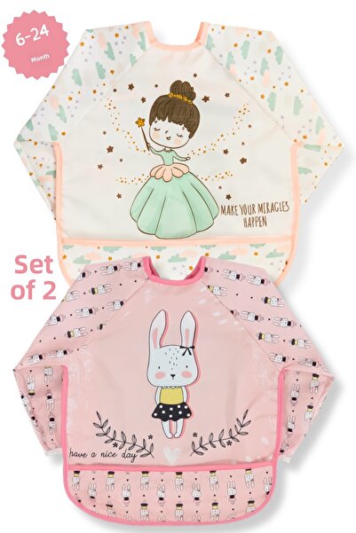 Apronica قطعتان من مريلة الأطفال طويلة الأكمام بنمط الأميرة والأرنب، مقاومة ل...