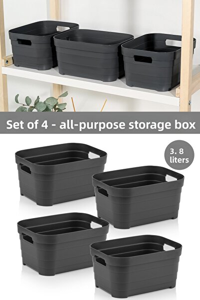 Meleni Home 4 Pieces Decorative Pyramid Storage Box - Closet Organizer Organizer Box 3.8 Liters Anthracite