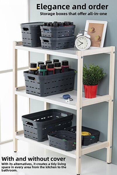 Meleni Home 2-Piece Lid Hole-Punched Decorative Pyramid Storage Box - Closet Organizer Organizer 10.8 Lt Anthracite
