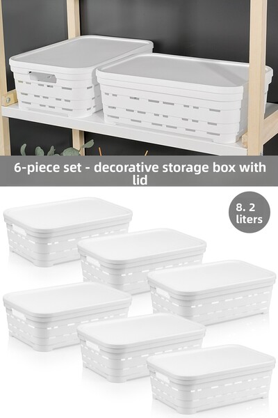 Meleni Home 6-Piece Lid Hole-Punched Decorative Pyramid Storage Box - Closet Organizer Organizer 8.2 Lt White