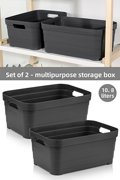 Meleni Home 2 Pieces Decorative Pyramid Storage Box - Closet Organizer Organizer Box 10.8 Liters Anthracite