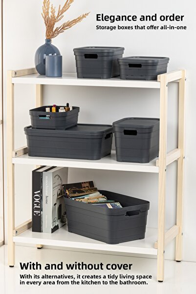 Meleni Home 3 Decorative Pyramid Storage Boxes with Lids - Closet Organizer Organizer 8.2 Liters Anthracite