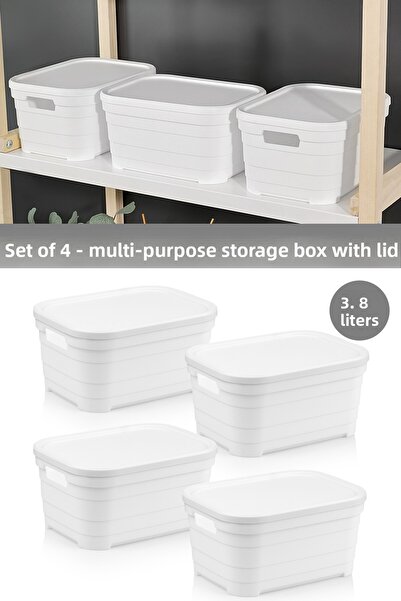 Meleni Home 4 Pieces Decorative Pyramid Storage Box with Lid - Closet Organizer 3.8 Liters White
