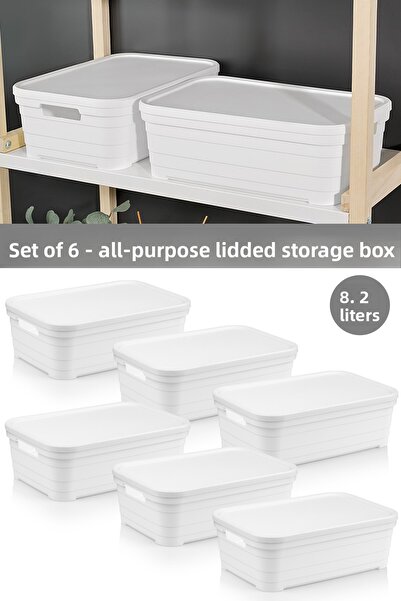 Meleni Home 6 Pieces Decorative Pyramid Storage Box with Lid - Closet Organizer Organizer Box 8.2 Liters White