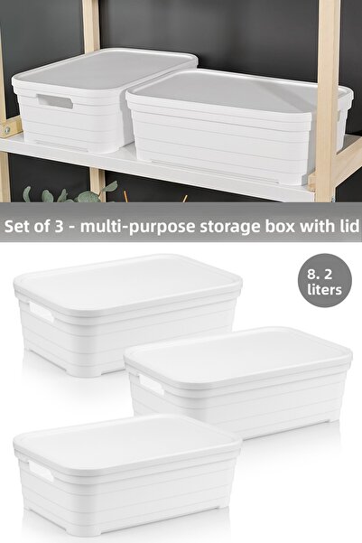 Meleni Home 3 Pcs Decorative Pyramid Storage Box with Lid - Closet Organizer Organizer Box 8.2 Liters White