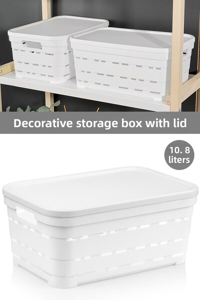 Meleni Home Decorative Pyramid Storage Box with Lid and Holes - Closet Organizer Organizer 10.8 Lt White