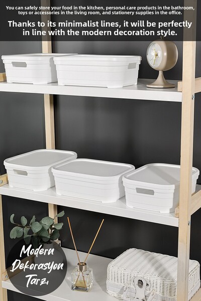 Meleni Home 6 Pieces Decorative Pyramid Storage Box with Lid - Closet Organizer Organizer Box 2.8 Liters White