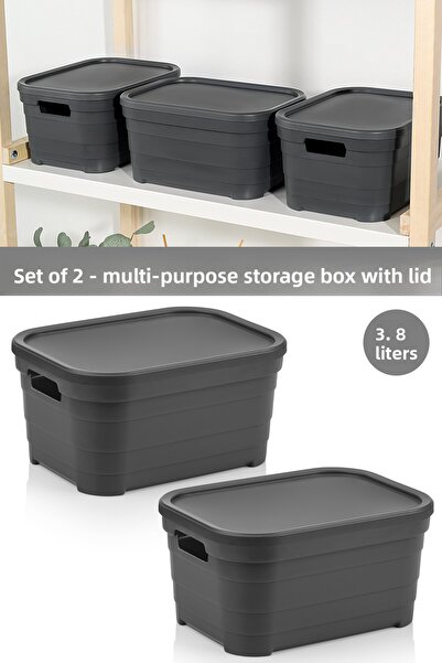 Meleni Home 2 Decorative Pyramid Storage Boxes with Lids - Closet Organizer 3.8 Liters Anthracite
