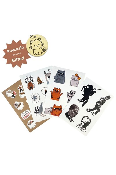 HippoDeco Sticker Set of 8 – Decorative Stickers with Atatürk, New Year, Coff...