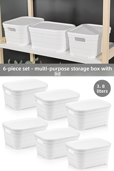 Meleni Home 6 Pieces Decorative Pyramid Storage Box with Lid - Closet Organizer 3.8 Liters White