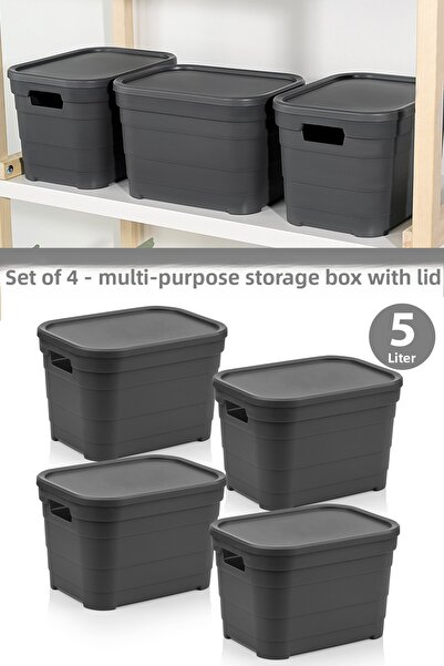 Meleni Home 4 Decorative Pyramid Storage Boxes with Lids - Closet Organizer Organizer Box 5 Liters Anthracite