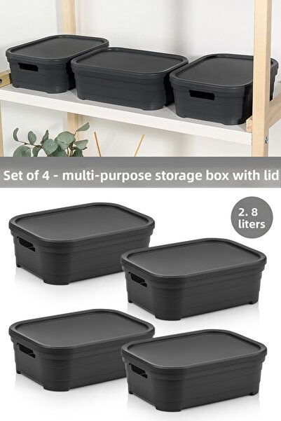 Meleni Home 4 Decorative Pyramid Storage Boxes with Lids - Closet Organizer 2.8 Liters Anthracite