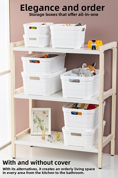 Meleni Home 4 Pieces Decorative Pyramid Storage Box with Lid - Closet Organizer 3.8 Liters White