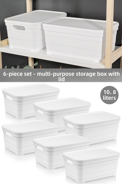 Meleni Home 6 Pieces Decorative Pyramid Storage Box with Lid - Closet Organizer Organizer Box 10.8 Liters White