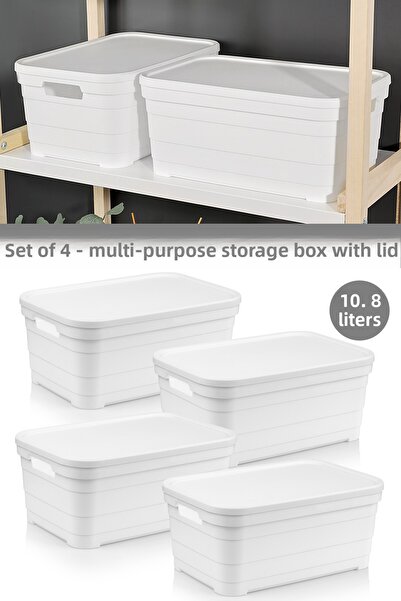 Meleni Home 4 Pieces Decorative Pyramid Storage Box with Lid - Closet Organizer Organizer Box 10.8 Liters White