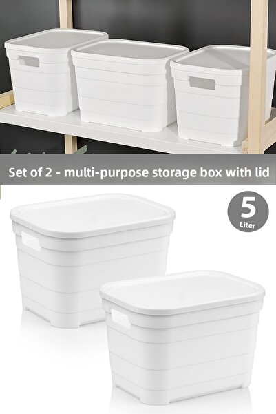 Meleni Home 2 Decorative Pyramid Storage Boxes with Lids - Closet Organizer Organizer Box 5 Liters White