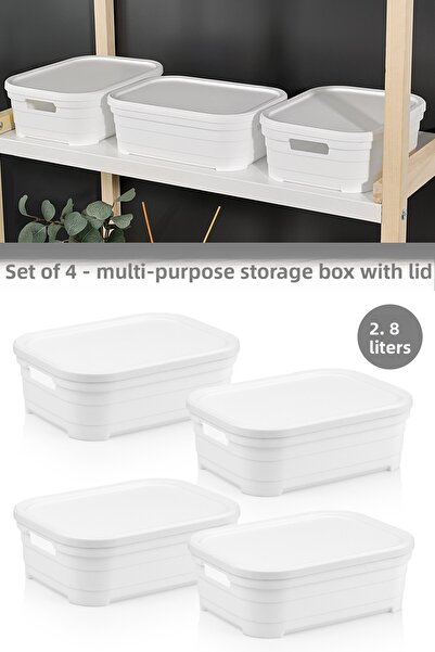Meleni Home 4 Pieces Decorative Pyramid Storage Box with Lid - Closet Organizer Organizer Box 2.8 Liters White