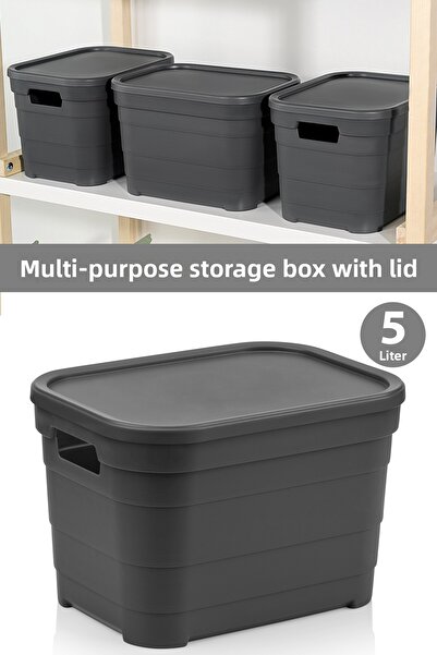 Meleni Home 1 Piece Decorative Pyramid Storage Box with Lid - Closet Organizer Organizer Box 5 Liters Anthracite