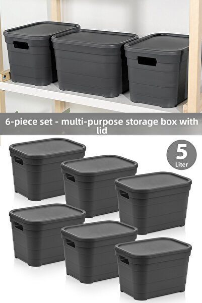 Meleni Home 6 Pieces Decorative Pyramid Storage Box with Lid - Closet Organizer Organizer Box 5 Liters Anthracite