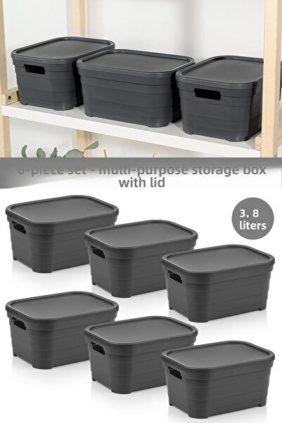Meleni Home 6 Pieces Decorative Pyramid Storage Box with Lid - Closet Organizer Organizer 3.8 Liters Anthracite