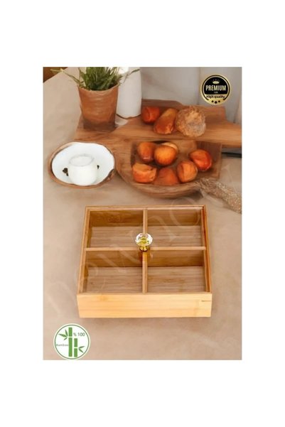 EVİST صندوق تخزين خشبي مربع بأربعة أقسام من خشب MDF (مع غطاء أكريليك شفاف) مع غطاء) 20×20 سم