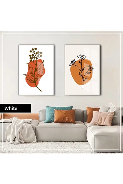 Harikabirev Hari̇kabi̇rev | Orange Color Bohemian Flower Combination 02 | Framed Glass Table 2-Piece Vertical