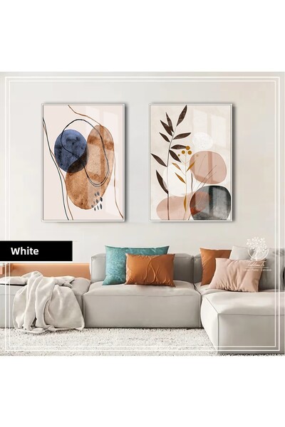 Harikabirev Hari̇kabi̇rev | Brown-Navy Blue Bohemian Plant Combination | Framed Glass Table 2-Piece Vertical