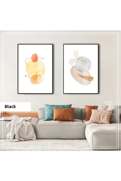 Harikabirev Hari̇kabi̇rev | Orange Bohemian Abstract Combination | Framed Glass Table 2-Piece Vertical