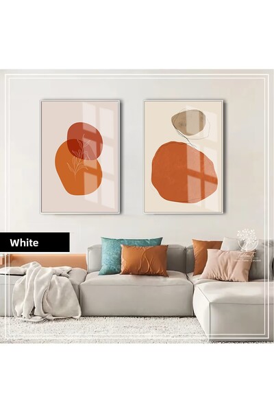 Harikabirev Hari̇kabi̇rev | Orange-Brown Color Bohemian Plant Combination 01 | Framed Glass Table 2-Piece Vertical