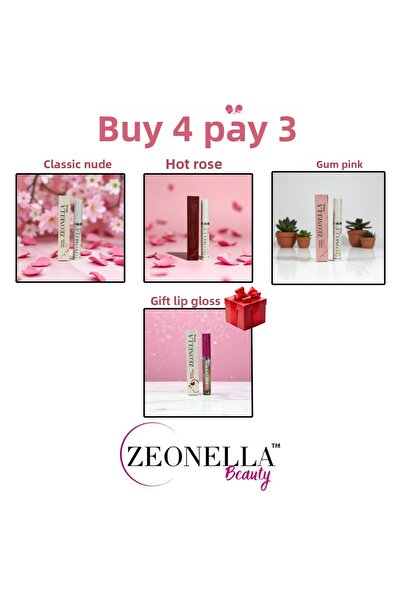 Zeonella Beauty مجموعة من 3 أحمر شفاه قابل للتقشير - لون كلاسيكي عاري، وردي د...