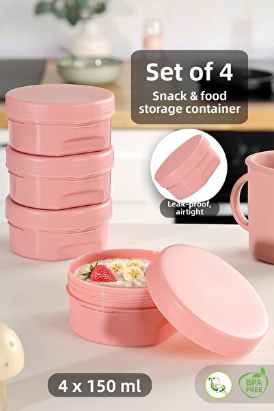 Meleni Baby مجموعة من 4 علب وجبات خفيفة بغطاء - علبة وجبات خفيفة مستديرة للأط...
