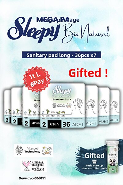 Sleepy حزمة ميجا: اشترِ 7 واحصل على 6، تشمل 36 فوطة صحية طويلة وقطن مكياج من ...