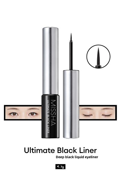 Missha قلم تحديد العيون السائل طويل الأمد، غني بالصبغات، برأس رفيع، أسود فاحم