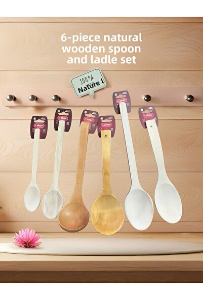 AHER 6-Piece Natural Wooden Spoon and Spoon Set Kitchen Set