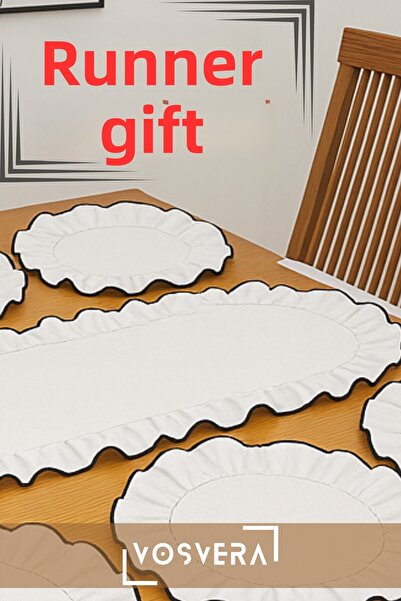 vosvera 100% linen edge-bound ruffled runner and 6-piece placemat set - 7 piece table setting