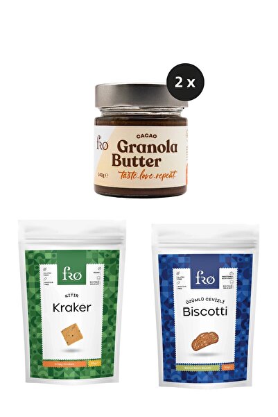 FRO 4-Piece 2Xgranola Butter Cacao, Crushy Crackers, Grape Walnut Biscotti Set Healthy Snack