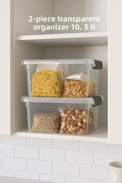 Depa 2 علبة تخزين شفافة وصندوق تنظيم سعة 10.5 لتر