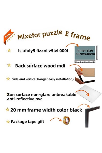 mixefor 1000-Piece Puzzle Frame Color Black Size 68cm X 48cm