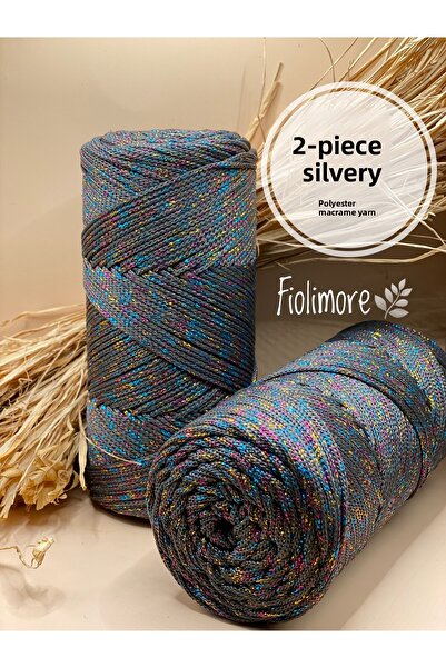 Fiolimore 2 قطعة من خيوط المكرامية البوليستر اللامعة الفاخرة 2 مم (400 جرام-4...