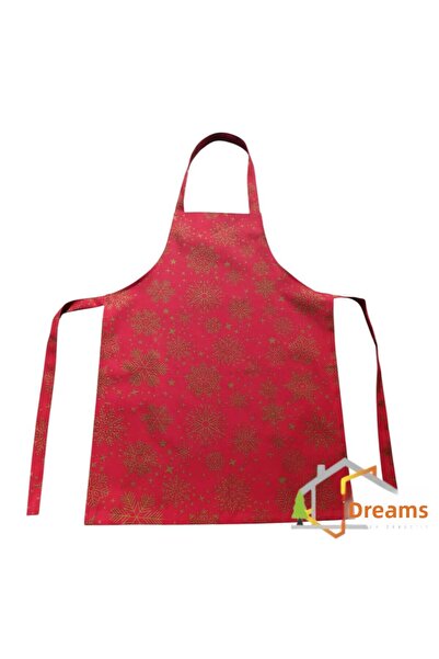 DÜŞLER EV TEKSTİLİ Snowy Red New Year Gilded Snowflake Patterned Adjustable Water and Stain Repellent Kitchen Apron