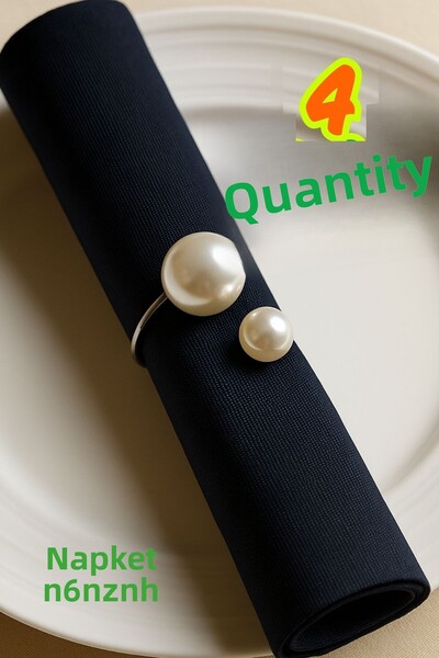 Armashine 4 Pieces of Metal Ringed Cream Large Small Pearl Napkin Rings - Dowry Pearl Invitation Napkin Ring
