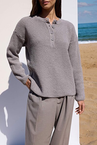 Trendyol Collection More Sustainable Mink Cotton Wide Fit Buttoned Knit Sweater Twoaw26Kz00117