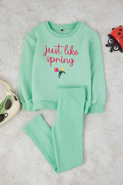 TRENDYOLKIDS Σετ πλεκτό κοριτσίστικο με στάμπα μέντας - Επάνω και κάτω μέρος TKDAW26AU00053