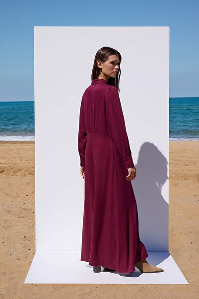 Trendyol Modest More Sustainable Plum Waist Drawstring Detailed Dress Tctaw26Eb00042