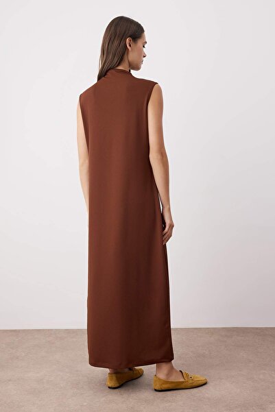 Trendyol Modest Καφέ Πλεκτό Φόρεμα κατάδυσης/Σκουμπάρισμα TCTSS24EB00230