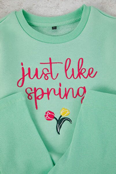 TRENDYOLKIDS Σετ πλεκτό κοριτσίστικο με στάμπα μέντας - Επάνω και κάτω μέρος TKDAW26AU00053